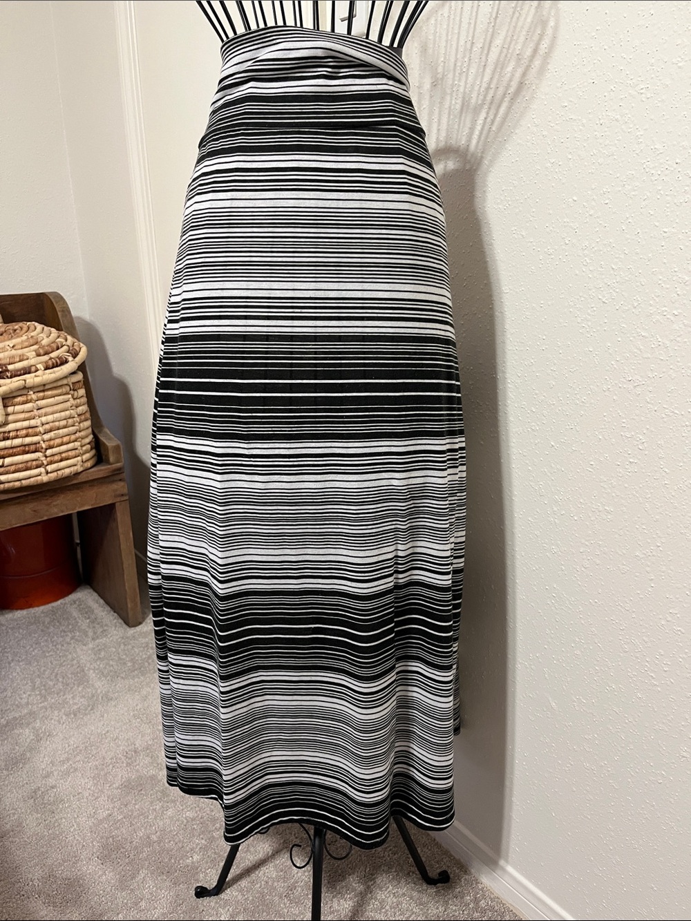 Black & White Striped Maxi Skirt - Classic Knit Style